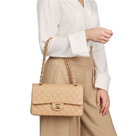 chanel classic beige flap bag street